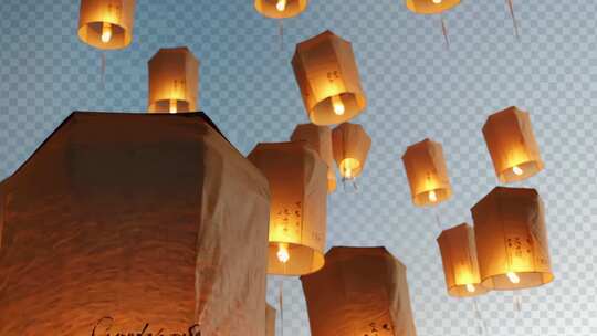 放飞孔明灯素材