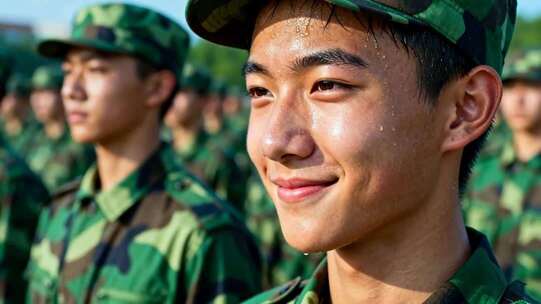 青少年军训列队画面