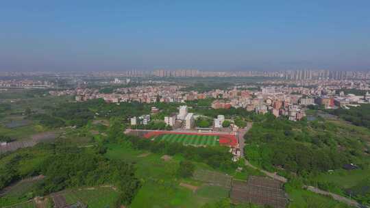 翔安区农村小学城市郊区鸟瞰全景