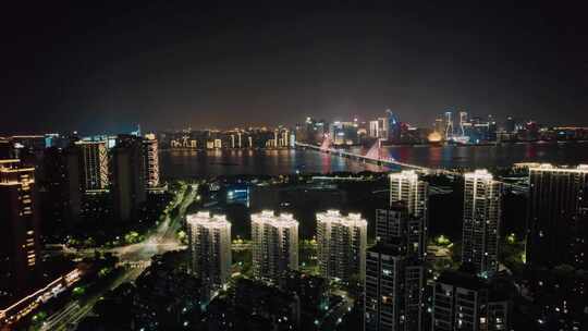 航拍杭州城市夜景