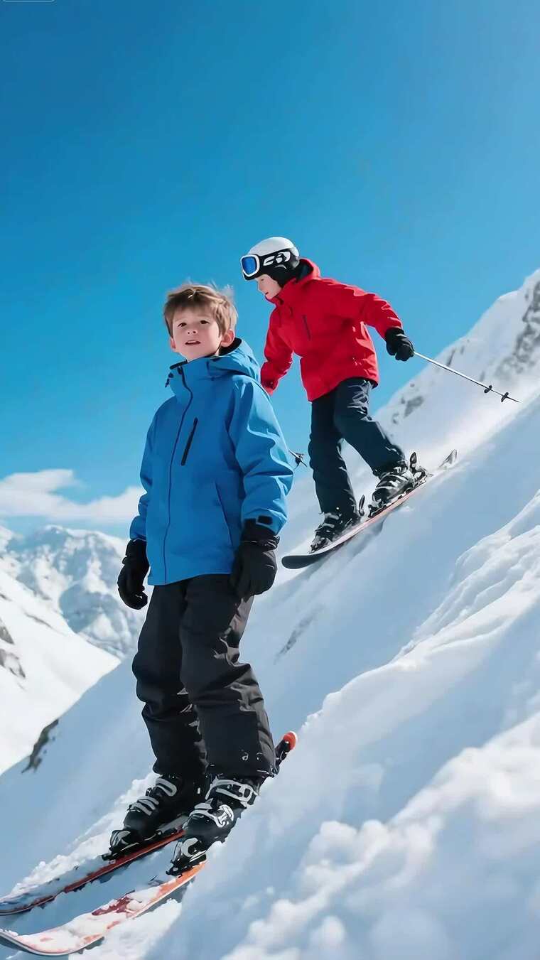 儿童雪山滑雪场景素材