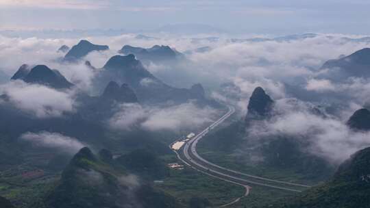 中国广西最美高速延时航拍视频素材模板下载