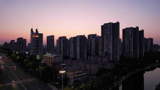 山东青州城市日落晚霞夕阳航拍