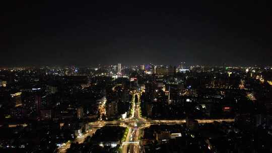 杭州城市夜幕降临夜景交通航拍