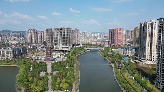 城市风光盖楼建筑风景山川农田种植