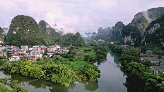 航拍视角下的田园山川风景