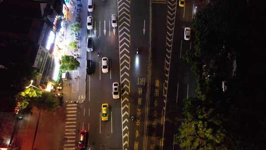 夜晚的广州城市道路航拍