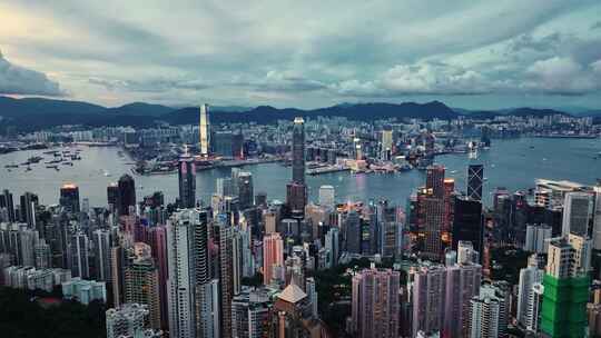 香港维多利亚港夜景航拍