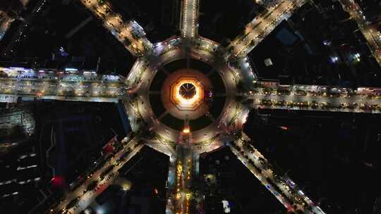 航拍新疆伊犁特克斯八卦城夜景视频素材模板下载