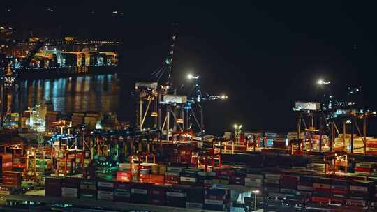 盐田港夜景港口货运码头贸易物流C0112