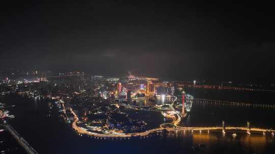 澳门夜景航拍珠江三角澳门塔风光城市夜晚