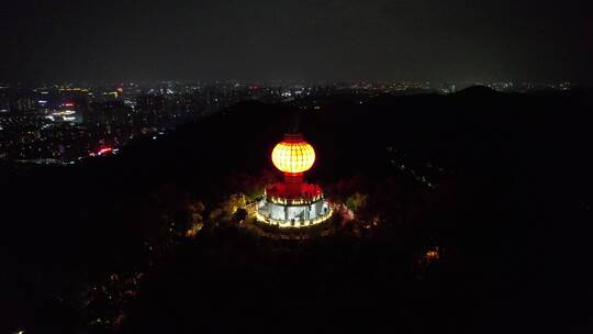 东莞旗峰公园夜景航拍视频素材模板下载