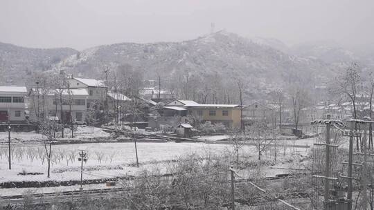 新农村景区冬天下雪雪花飘舞雪景景观5