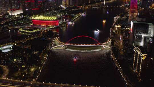 广州_海心桥_广州塔_海心沙_夜景航拍合集