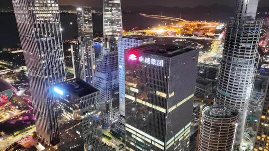 深圳南山区CBD高楼大厦夜景航拍