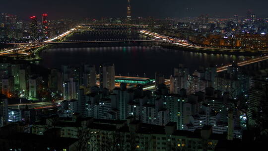 首尔城市灯光夜景航拍