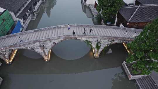 航拍上海松江仓桥古镇旅游景点视频素材模板下载