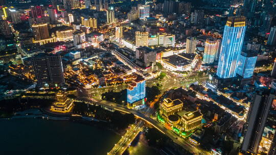 南宁朝阳广场夜景航拍延时