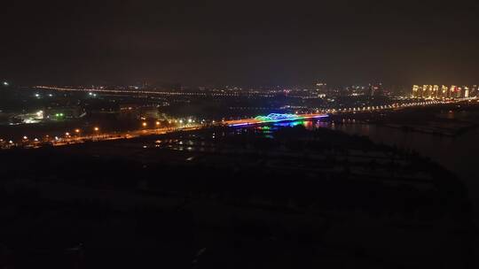 城市道路夜景航拍公路交通车流夜晚马路车辆