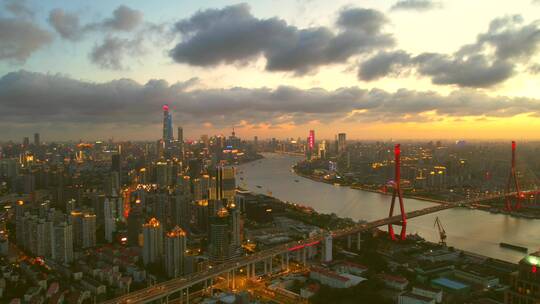 航拍上海杨浦大桥夜景延时