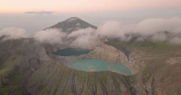 印尼，火山，湖泊，无人机