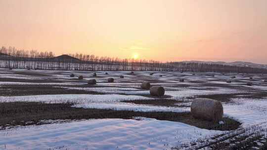 航拍大兴安岭雪中草卷3