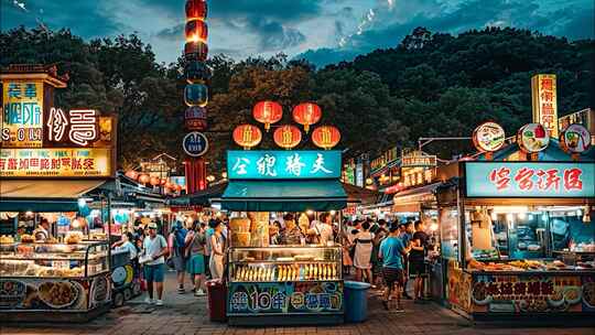 城市夜市烧烤小吃美食街夜生活小吃夜景ai