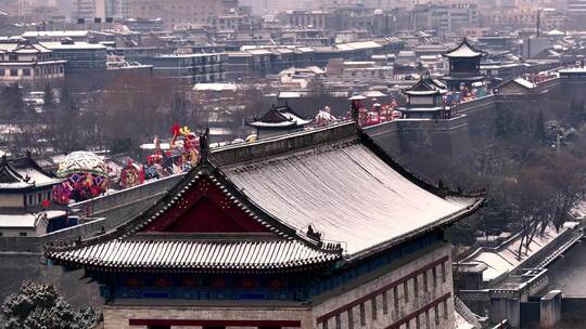 西安永宁门 灯会 雪景视频素材模板下载