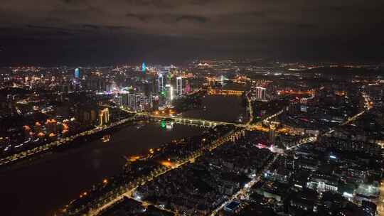 航拍福州闽江两岸风光夜景城市夜晚高空风景