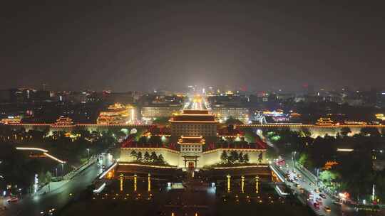 陕西西安永宁门夜景西安城墙夜景航拍