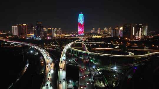 郑州夜景 城市夜景 繁华城市 车辆 大玉米视频素材模板下载