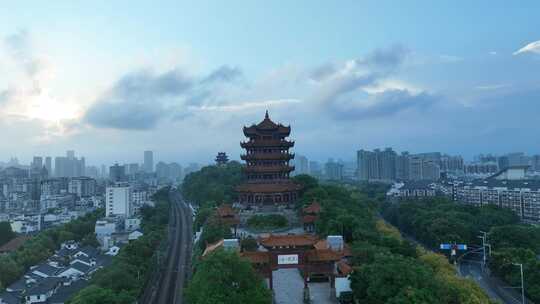 武汉黄鹤楼航拍城市风景地标武昌区建筑风光