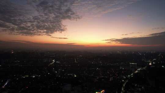 城市夕阳晚霞日落火烧元航拍东莞大景