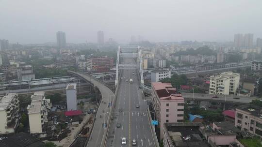 航拍湖南衡阳衡州大道跨铁路大桥