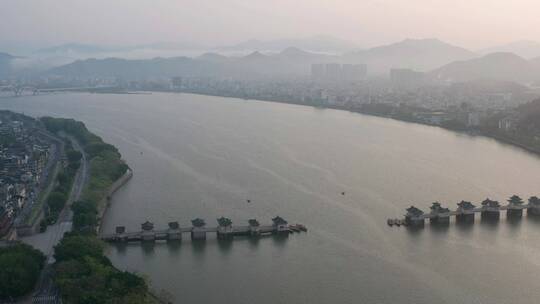 潮州广济桥日出全景航拍