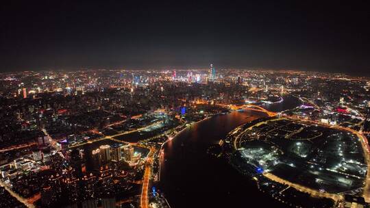 黄浦江夜景航拍空镜