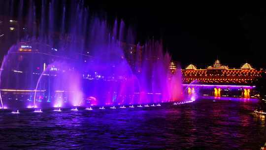 湖北恩施宣恩县风雨桥夜景夜色侗族建筑