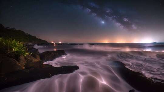 海边星空夜景长曝光画面