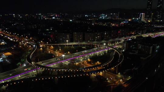 航拍云南昆明城市夜景交通高架桥