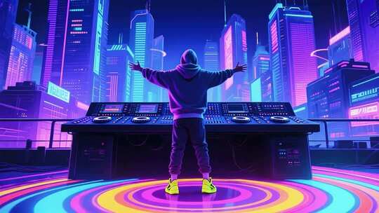 赛博朋克风格DJ城市表演场景