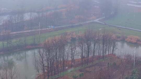 乡村雪景俯瞰房屋树木皆披银装