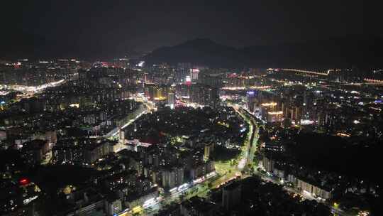 广东肇庆城市夜景灯光航拍