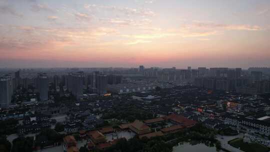 江苏宿迁城市日落晚霞夕阳航拍