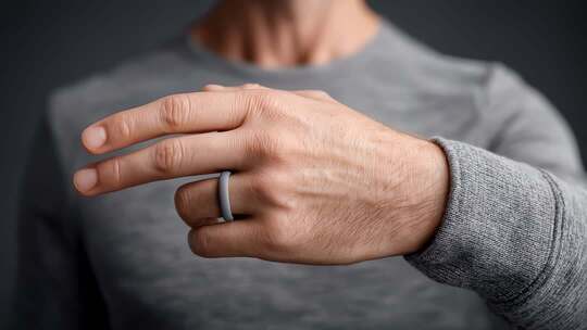 男性佩戴灰色硅胶戒指展示舒适与时尚