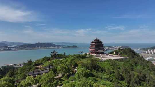 中式楼阁山水全景