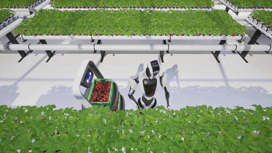 人工智能机器人在采摘草莓