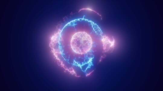 紫色能量魔术圈、球体、由未来波和原子粒子