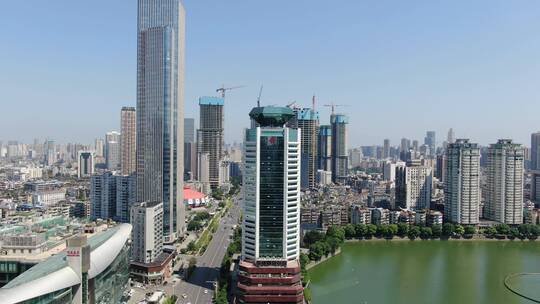 航拍湖北武汉汉口金融中心视频素材模板下载