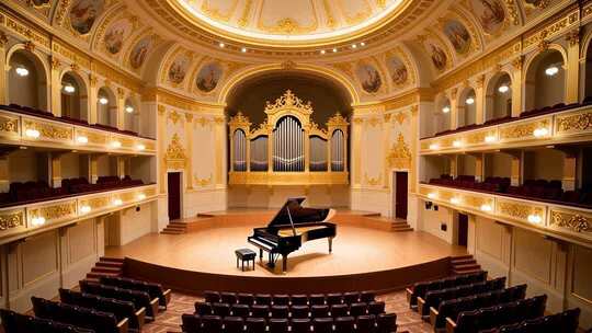 金色音乐厅钢琴演奏背景4K