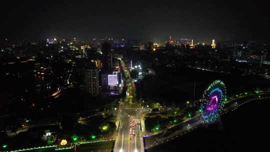 广东茂名城市夜景交通航拍